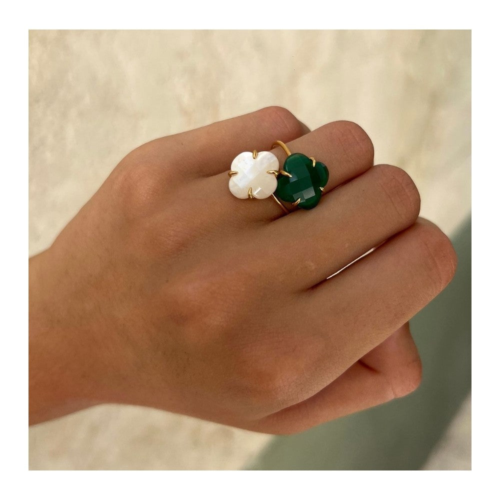 Bague Victoria nacre blanche or jaune