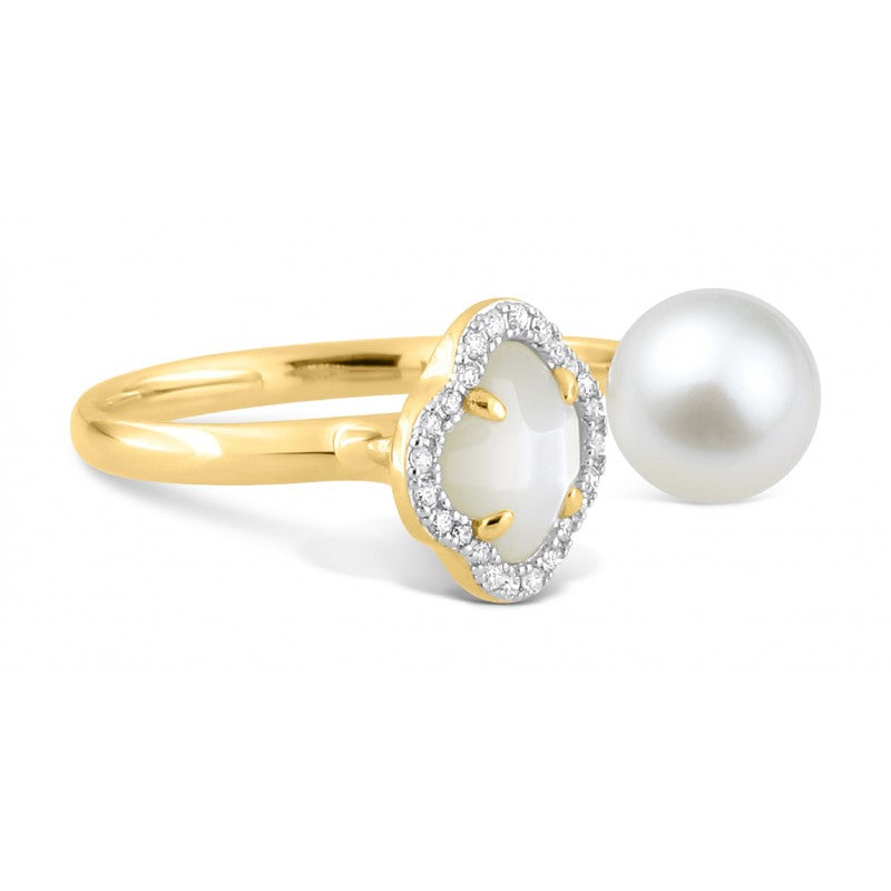 Bague Victoria Perles nacre blanche or jaune et diamants