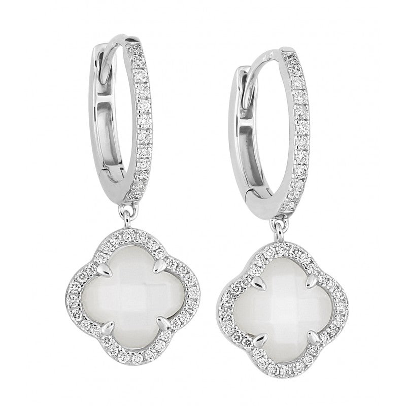 Boucles d'oreilles Victoria nacre blanche or blanc et diamants