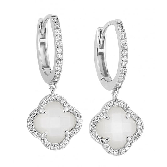 Boucles d'oreilles Victoria nacre blanche or blanc et diamants
