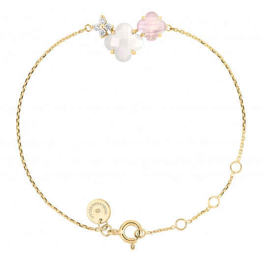 Bracelet Bouquet quartz rose, nacre blanche or jaune et diamants
