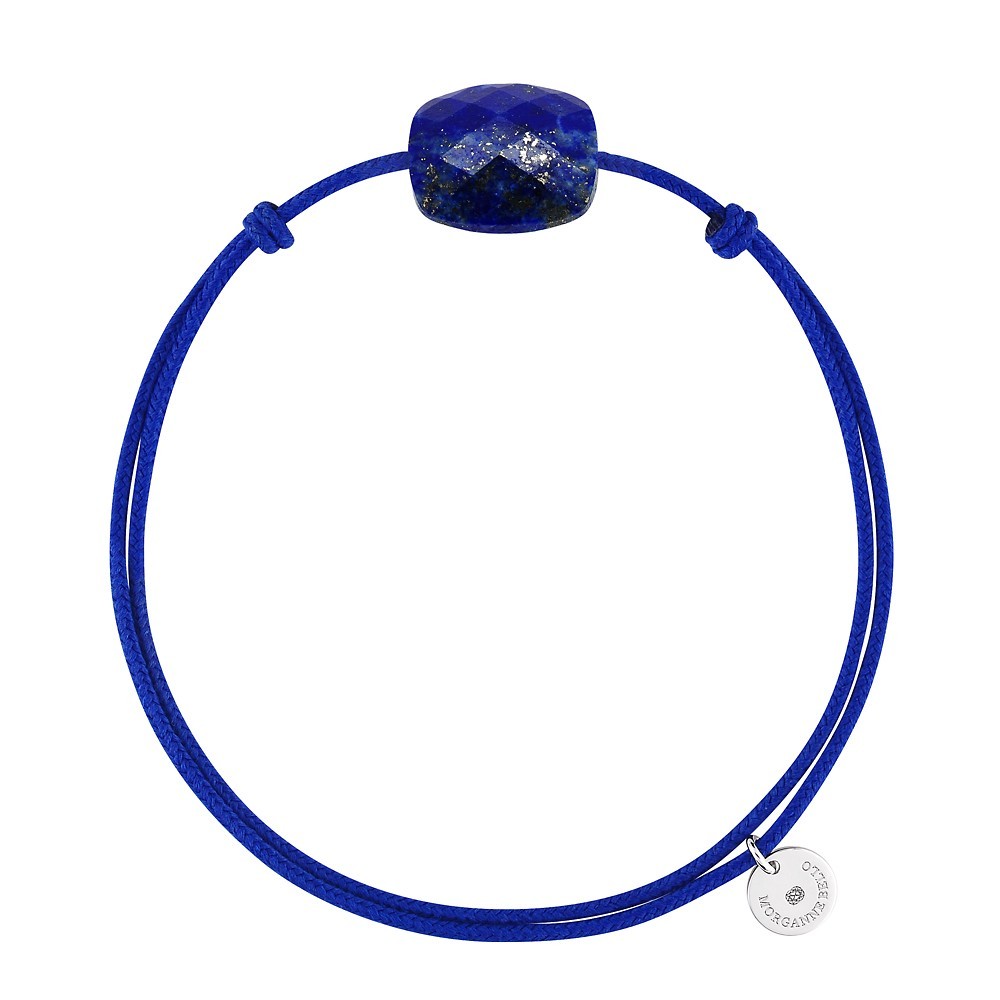 Bracelet lapis lazuli cordon bleu roi coussin argent