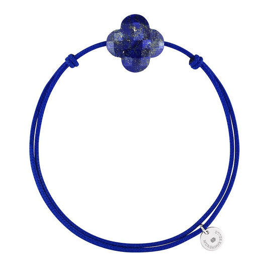 Bracelet lapis lazuli cordon bleu roi trèfle argent