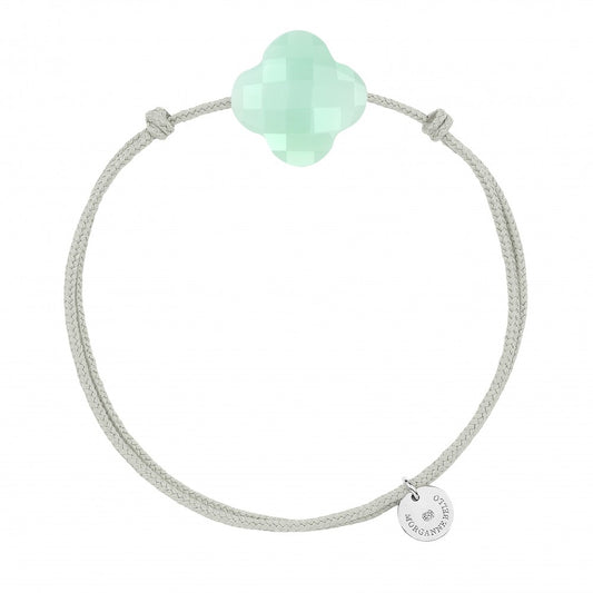 Bracelet chrysoprase menthe cordon gris souris trèfle argent