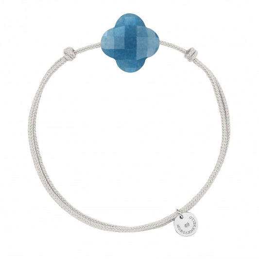 Bracelet quartz bleu cordon gris trèfle argent
