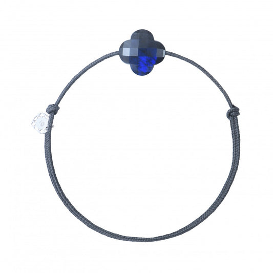 Bracelet labradorite cordon gris trèfle argent