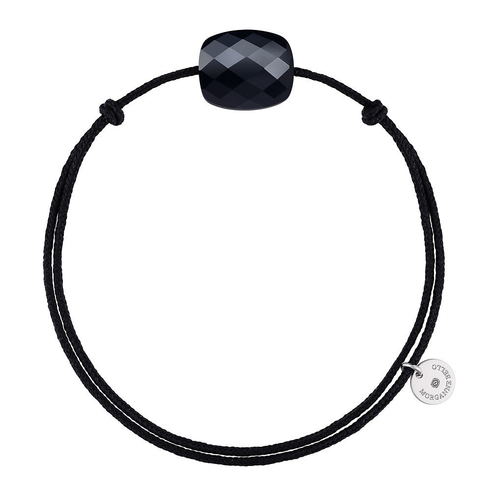 Bracelet onyx cordon noir coussin argent