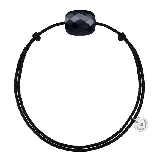 Bracelet onyx cordon noir coussin argent