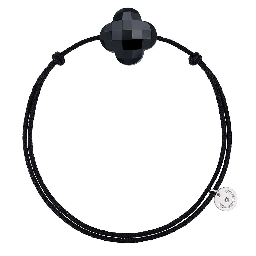 Bracelet onyx cordon noir trèfle argent