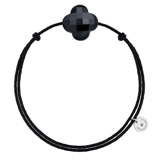 Bracelet onyx cordon noir trèfle argent