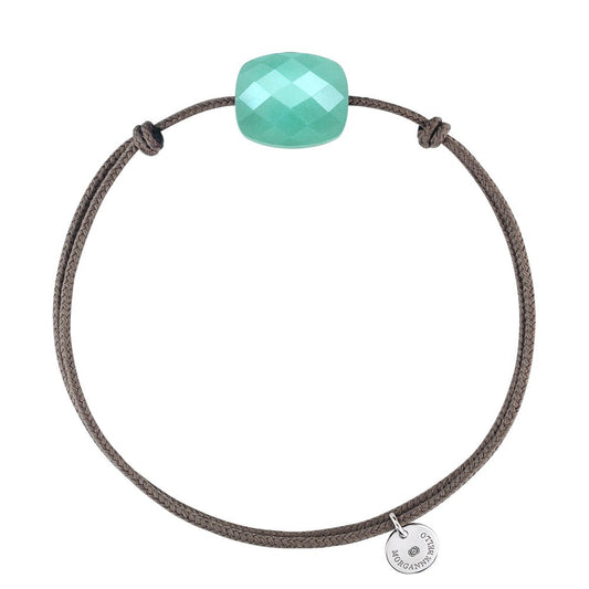 Bracelet amazonite cordon taupe coussin argent