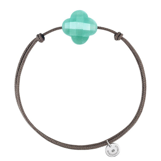Bracelet amazonite cordon taupe trèfle argent