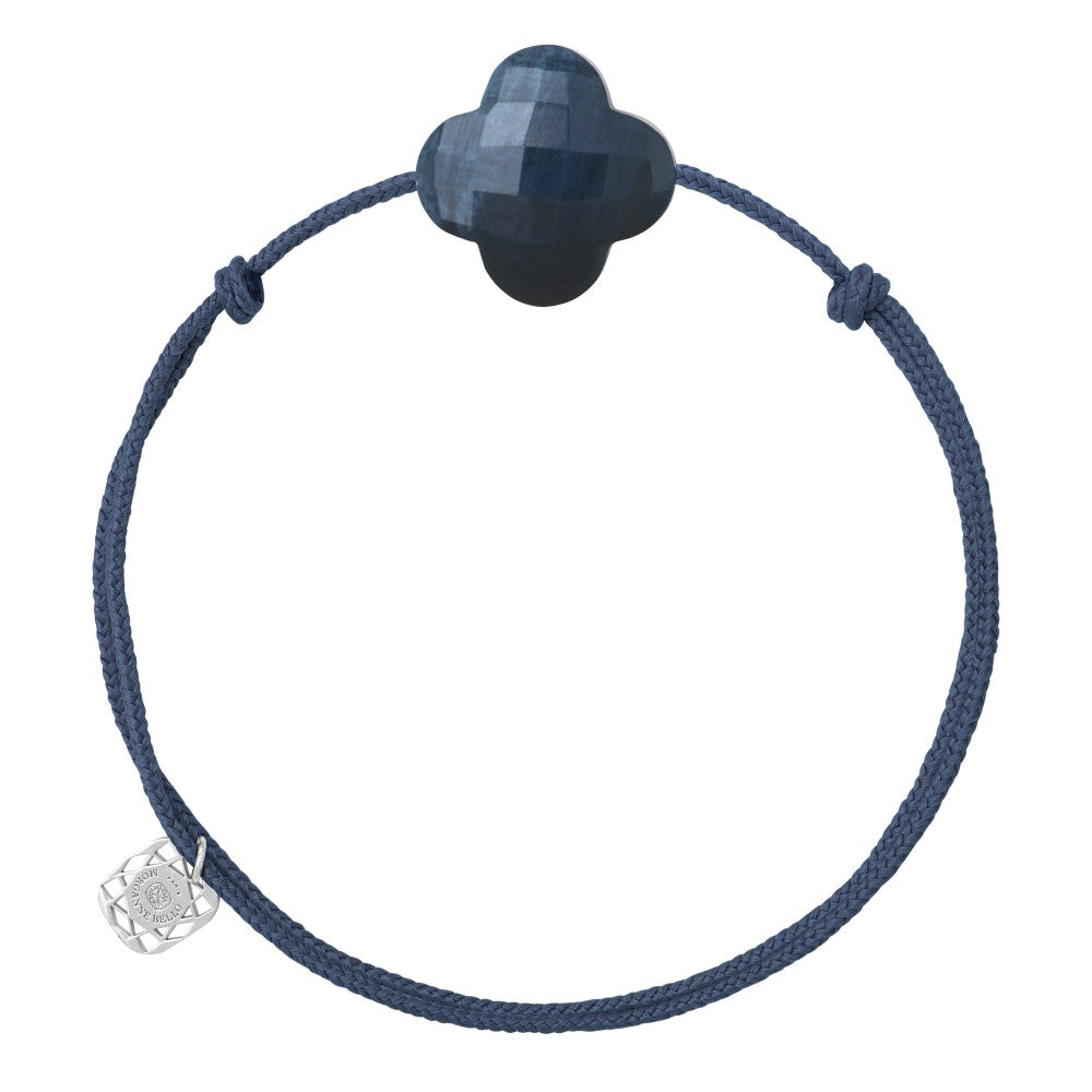 Bracelet pietersite bleue cordon blue jean trèfle argent