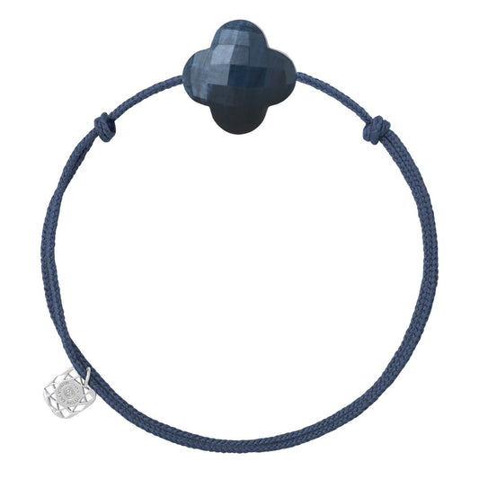 Bracelet pietersite bleue cordon blue jean trèfle argent