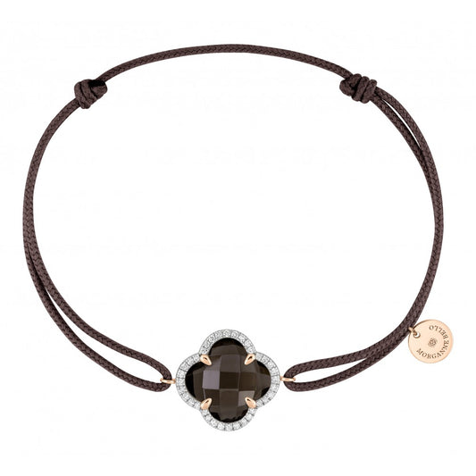 Bracelet Victoria cordon taupe quartz fumé or rose et diamants