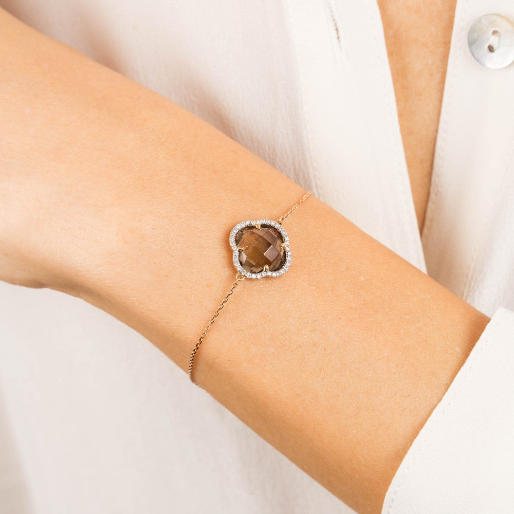 Bracelet Victoria quartz fumé or rose et diamants