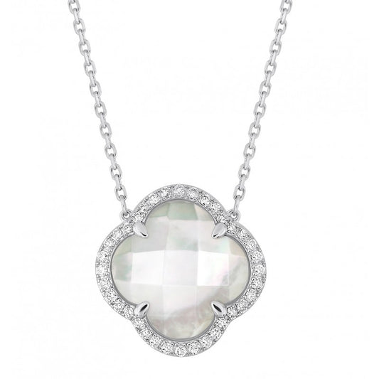 Collier Victoria nacre blanche or blanc et diamants grand modèle