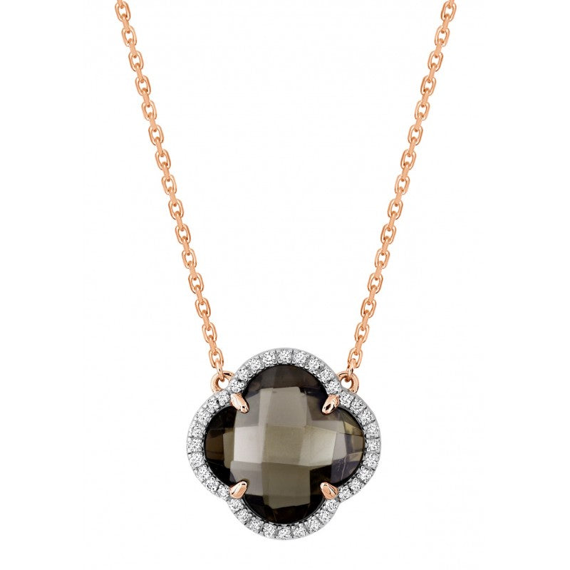 Collier Victoria quartz fumé or rose et diamants