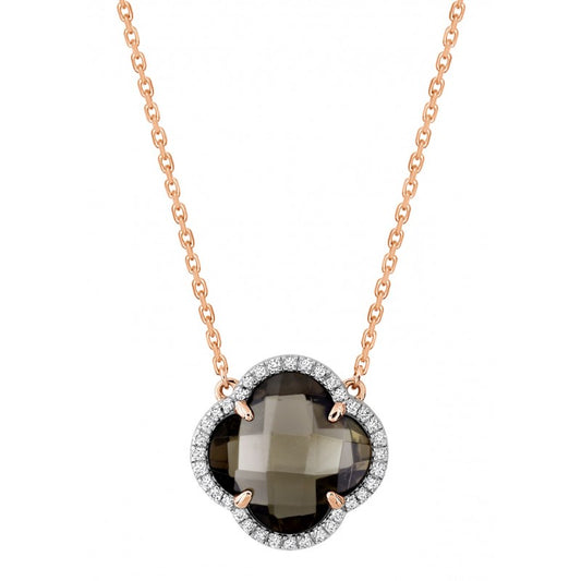 Collier Victoria quartz fumé or rose et diamants
