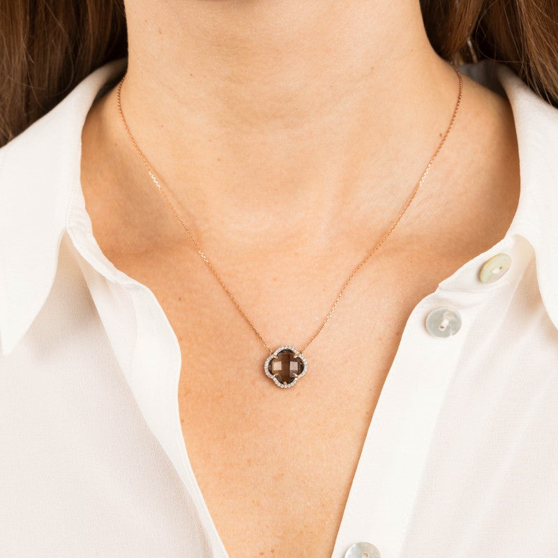 Collier Victoria quartz fumé or rose et diamants
