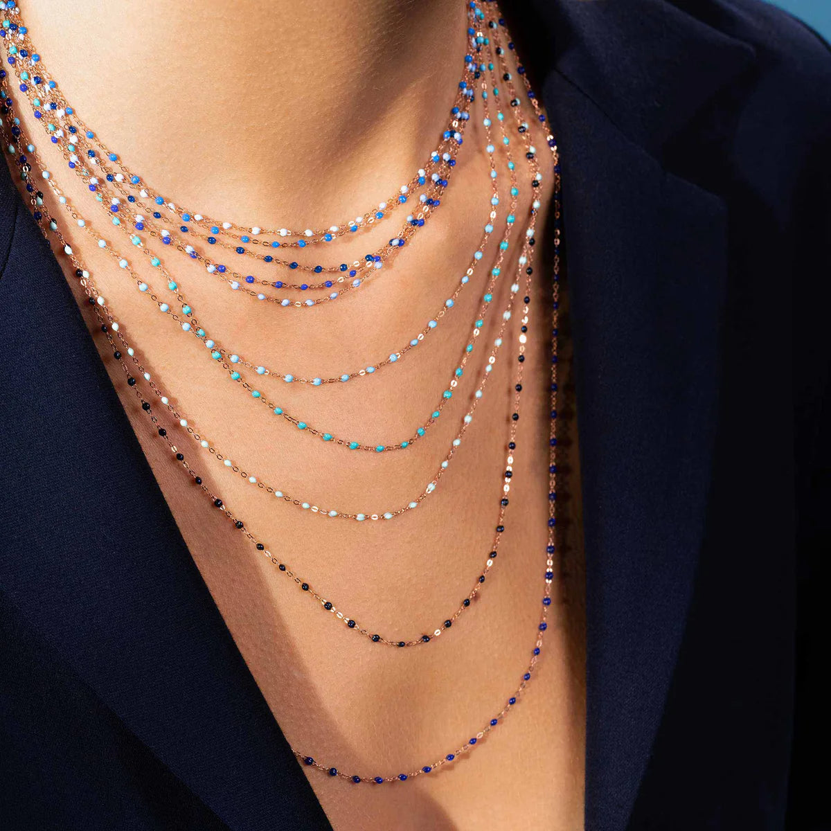 Collier Gigi Classique Bleu Fluo or jaune 45cm