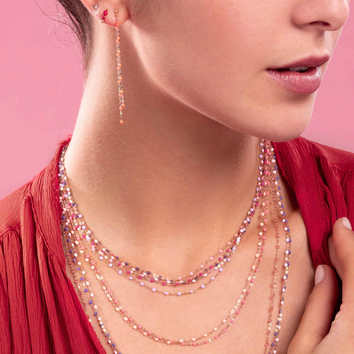 Collier Gigi Classique Fuchsia or jaune 42cm