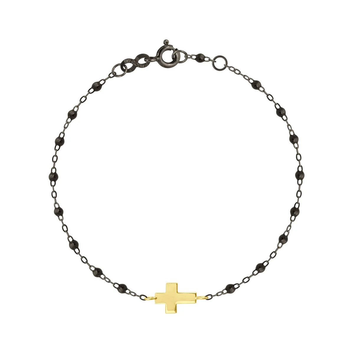 Bracelet Gigi Classique Black on Black or rhodié noir Croix or jaune 17cm