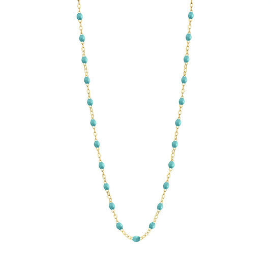 Collier Gigi Classique Vert Turquoise or jaune 42cm
