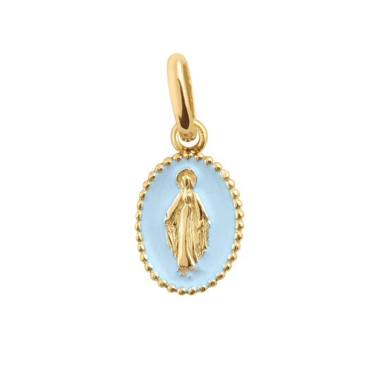 Pendentif Madone résine bleu layette or jaune