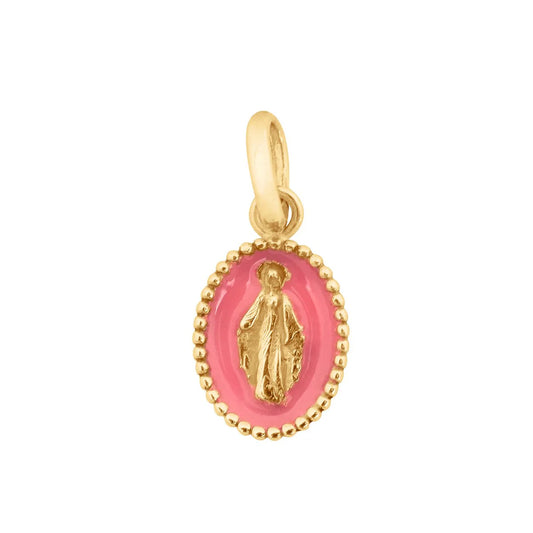 Pendentif Madone résine rose fluo or jaune