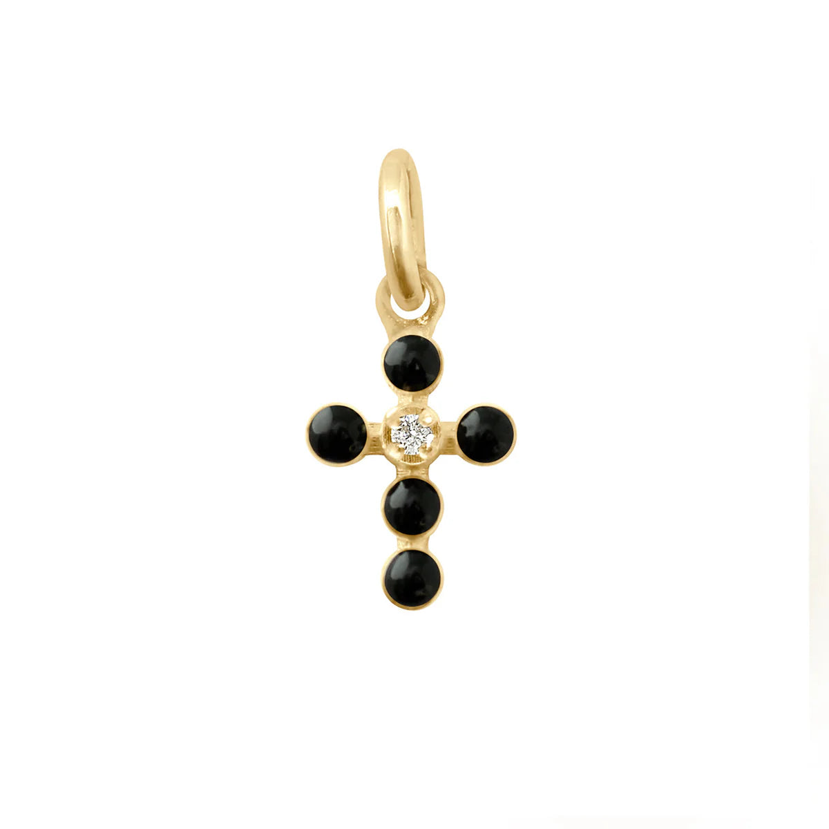 Pendentif Croix Perlée résine noire or jaune