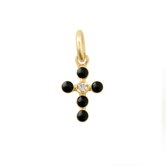Pendentif Croix Perlée résine noire or jaune
