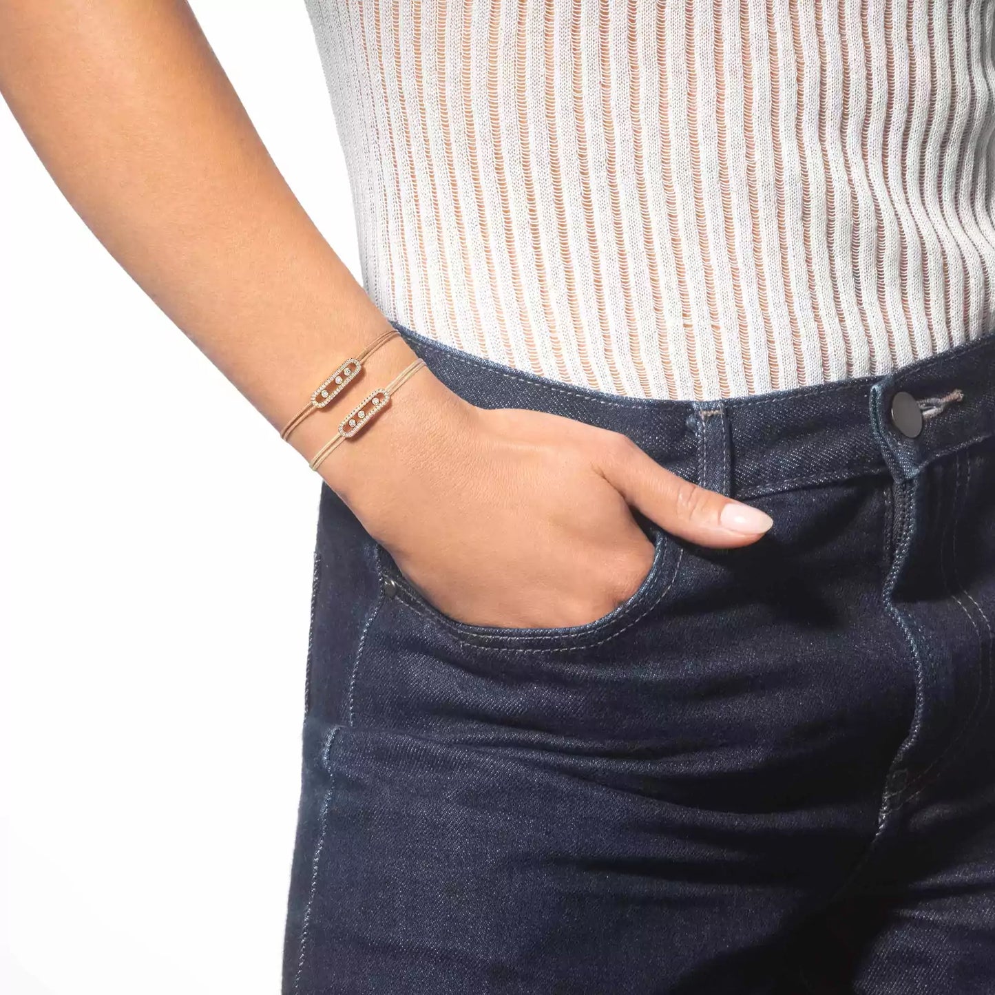 Bracelet or jaune 18Kt Messika Care(s) pavé cordon beige