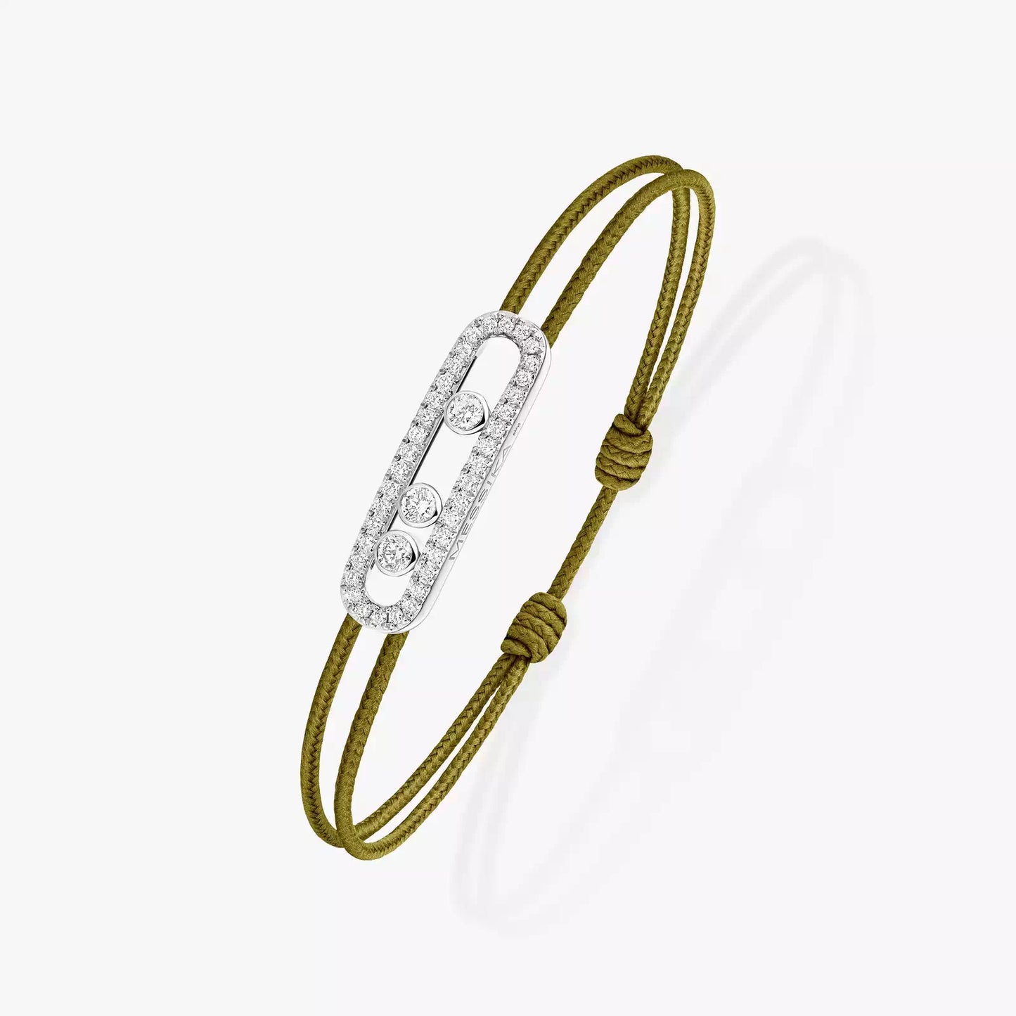 Bracelet or blanc 18Kt Messika Care(s) pavé cordon kaki