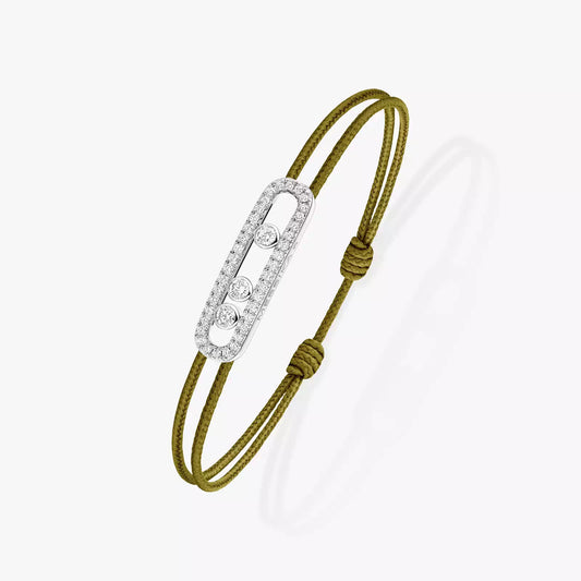 Bracelet or blanc 18Kt Messika Care(s) pavé cordon kaki