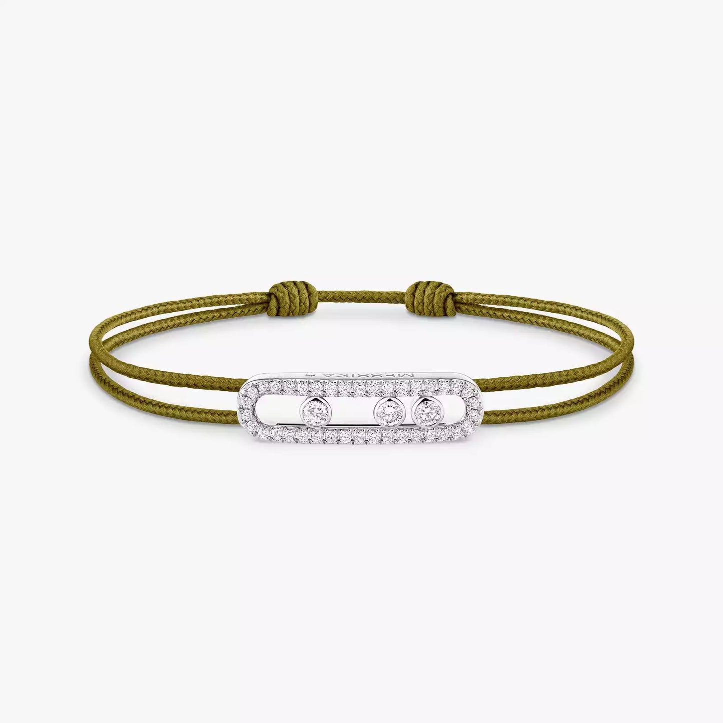 Bracelet or blanc 18Kt Messika Care(s) pavé cordon kaki