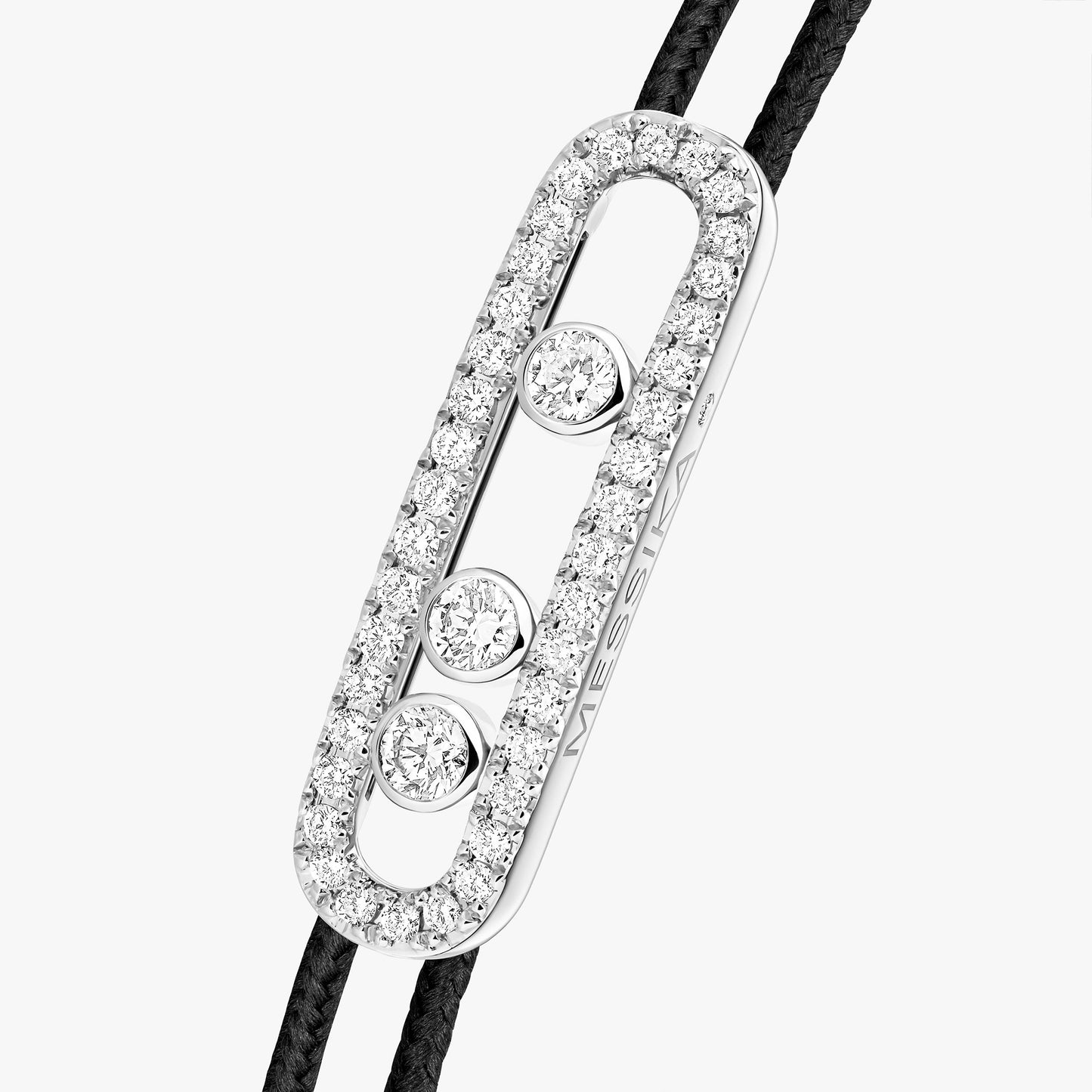 Bracelet or blanc 18Kt Messika Care(s) pavé cordon noir