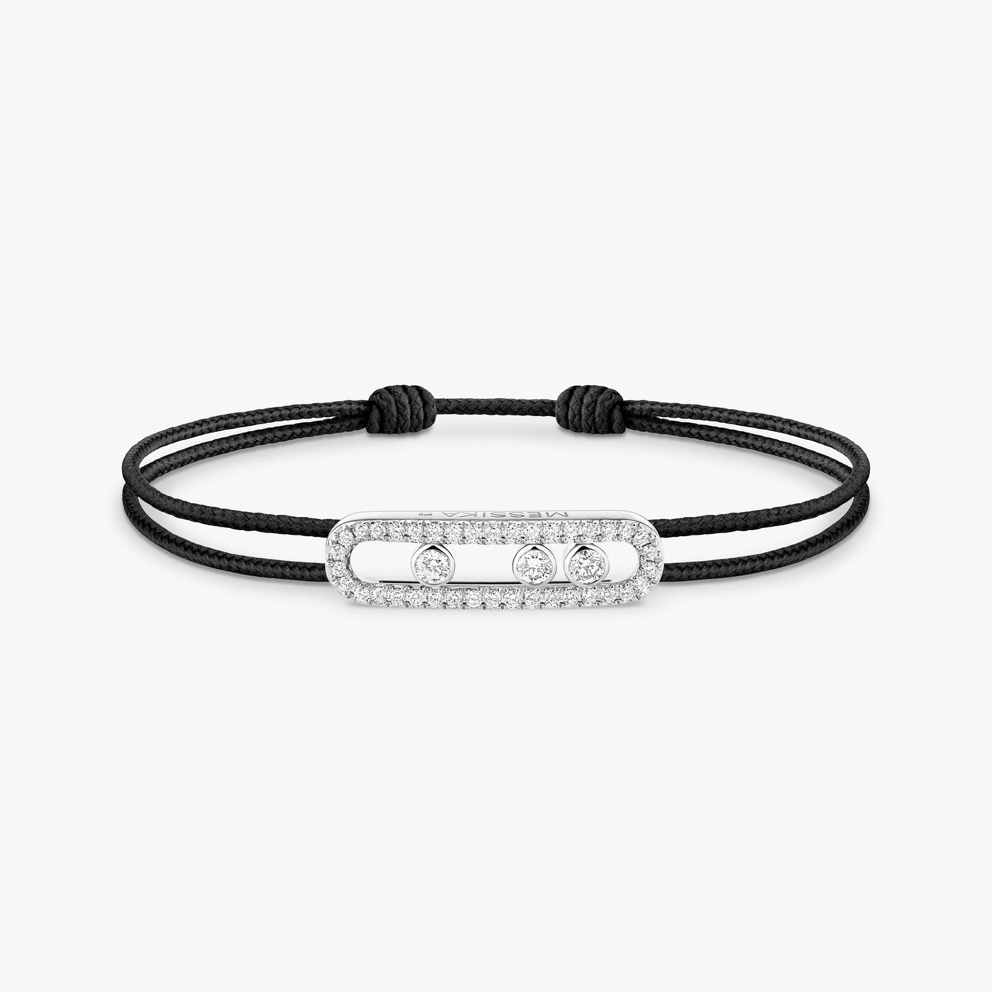 Bracelet or blanc 18Kt Messika Care(s) pavé cordon noir