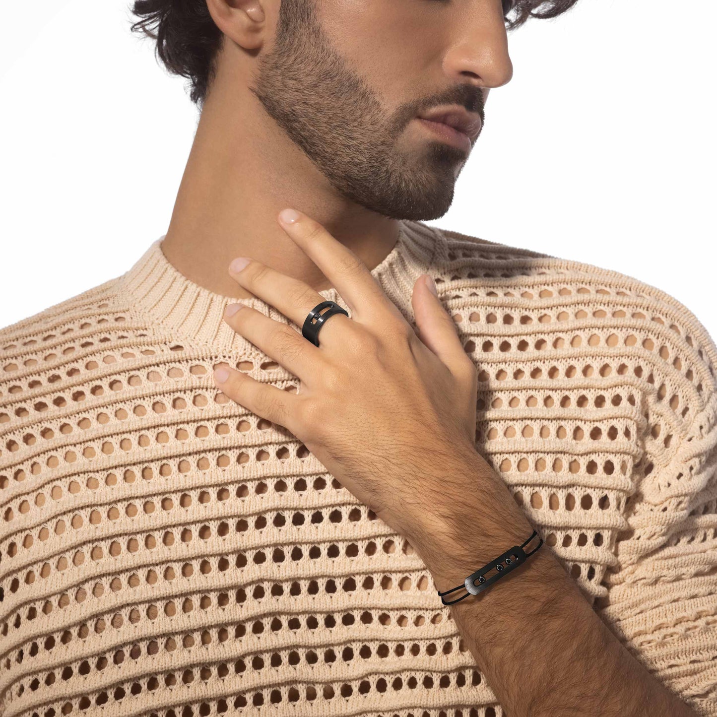 Bracelet cordon Move Titanium Titane black et diamants noirs