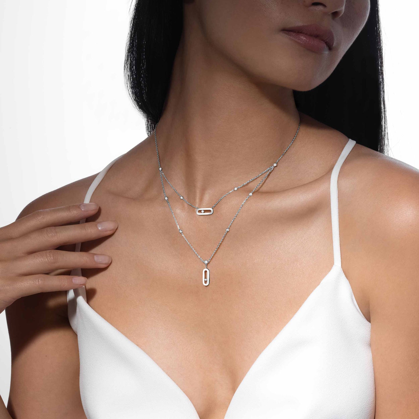 Collier Move Uno 2 rangs or et diamants
