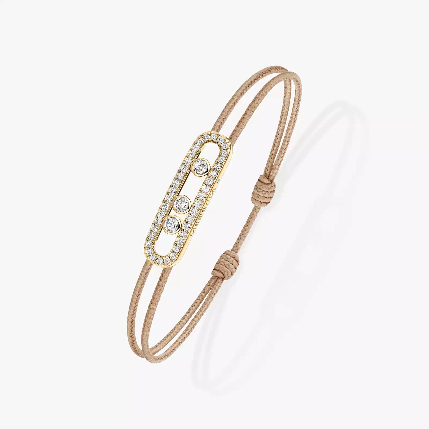 Bracelet or jaune 18Kt Messika Care(s) pavé cordon beige