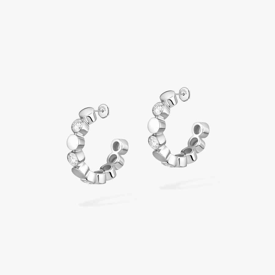 Mini Créoles D-Vibes or blanc 18Kt et diamants