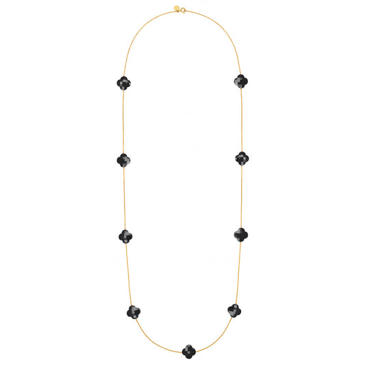 Sautoir Friandise onyx trèfle or jaune