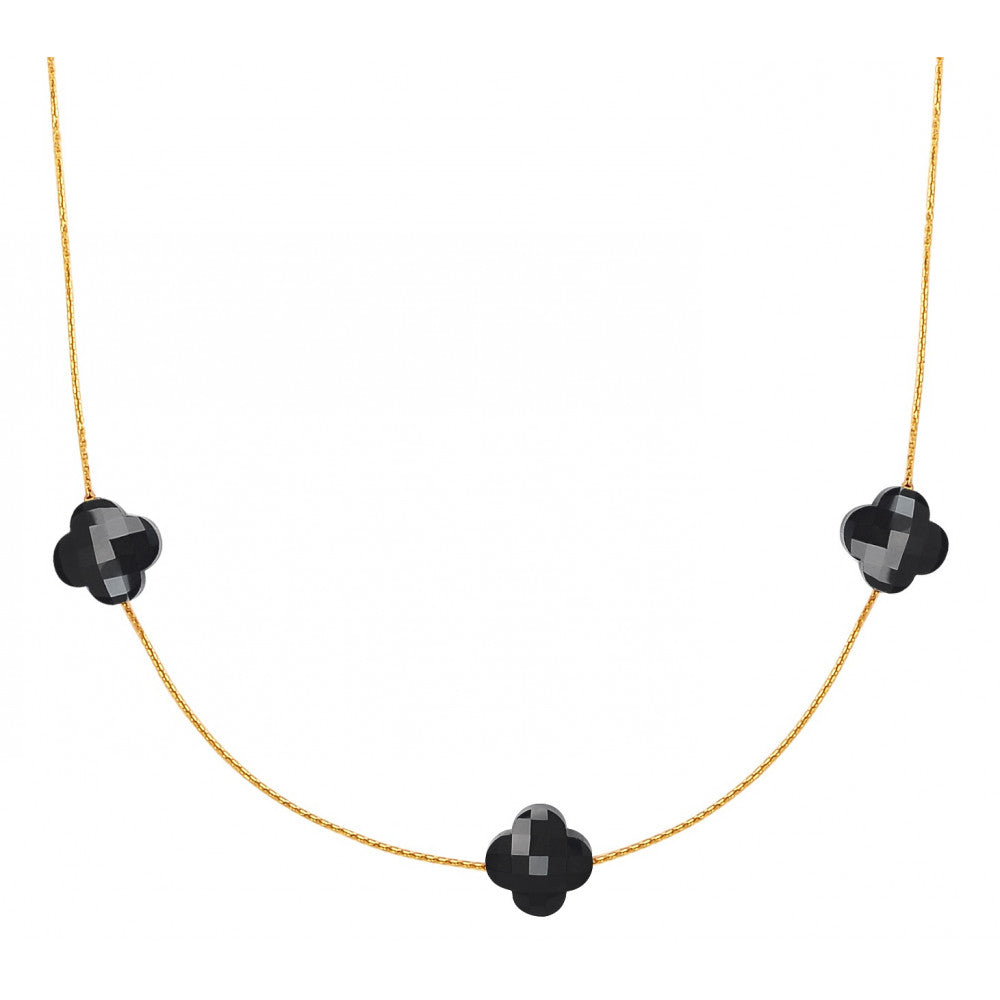 Sautoir Friandise onyx trèfle or jaune