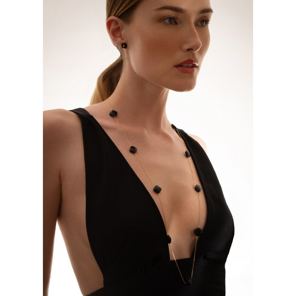 Sautoir Friandise onyx trèfle or jaune