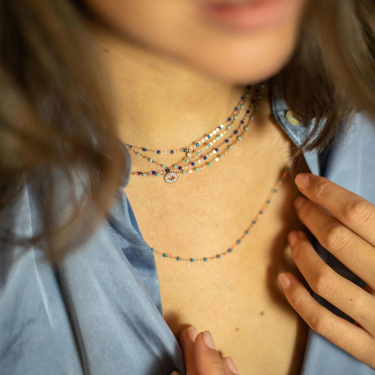 Collier Gigi Classique Céleste or jaune 42cm