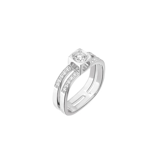 Bague Le Cube Diamant grand modèle pavée or blanc 18Kt et diamants