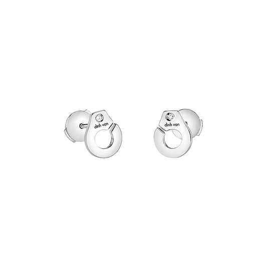Puces d'oreilles Menottes R7.5 or blanc 18Kt et diamants.